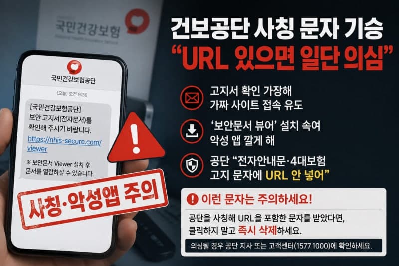 국민건강보험공단 사칭 스미싱 기승…문자 속 인터넷주소 주의해야