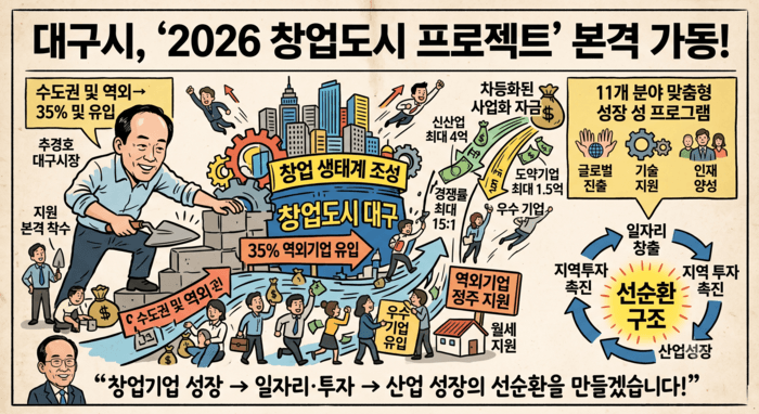 대구시, '2026년 창업도시 프로젝트' 본격화…74개 유망 기업 선정