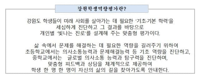 강원도교육청, '강원학생성장진단평가' 폐지하고 '역량평가' 전면 도입