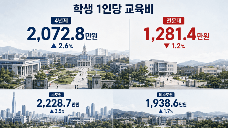대학생 1인당 장학금 400만원 돌파…4년제와 전문대 교육비 격차 심화