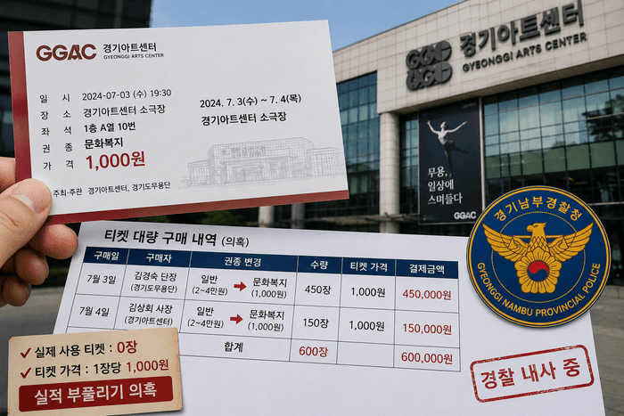 경기아트센터 임직원, 공연 티켓 600장 '셀프 구매'로 실적 부풀리기 의혹