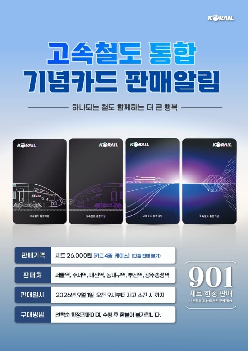 코레일, 고속철도 통합 기념 '레일플러스 교통카드' 901세트 한정 판매