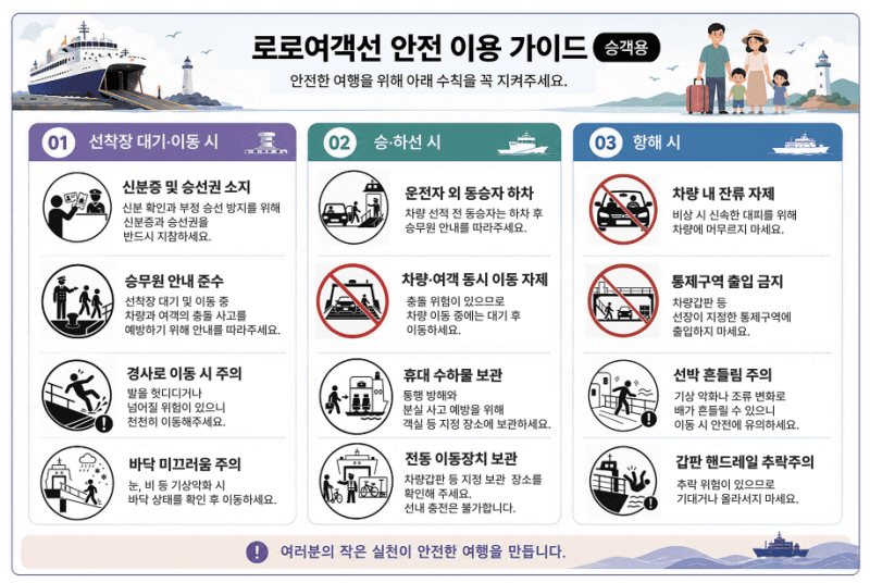 차량·보행자 뒤섞인 로로 여객선…선착장 안전시설도 부실