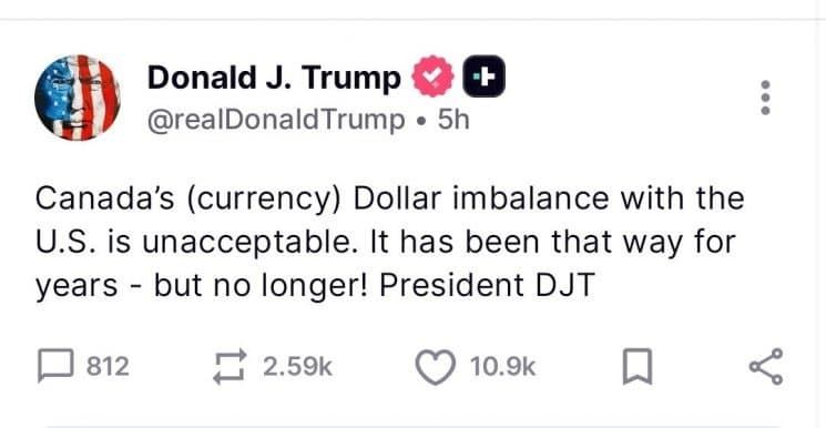 트럼프 '美·캐나다 달러 불균형 용납 못 해'…관세 이어 환율 압박