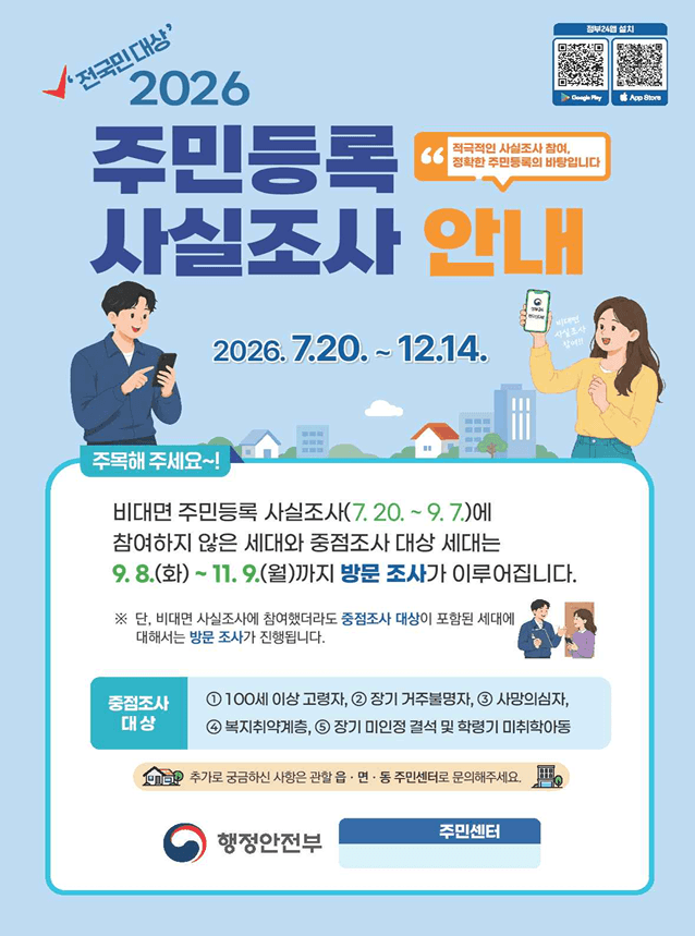 8일부터 전국 주민등록 방문 사실조사…거주불명자 등 집중 확인