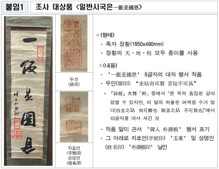 국립중앙박물관, 애국지사로 소개한 유묵이 친일파 박중양 글씨로 확인