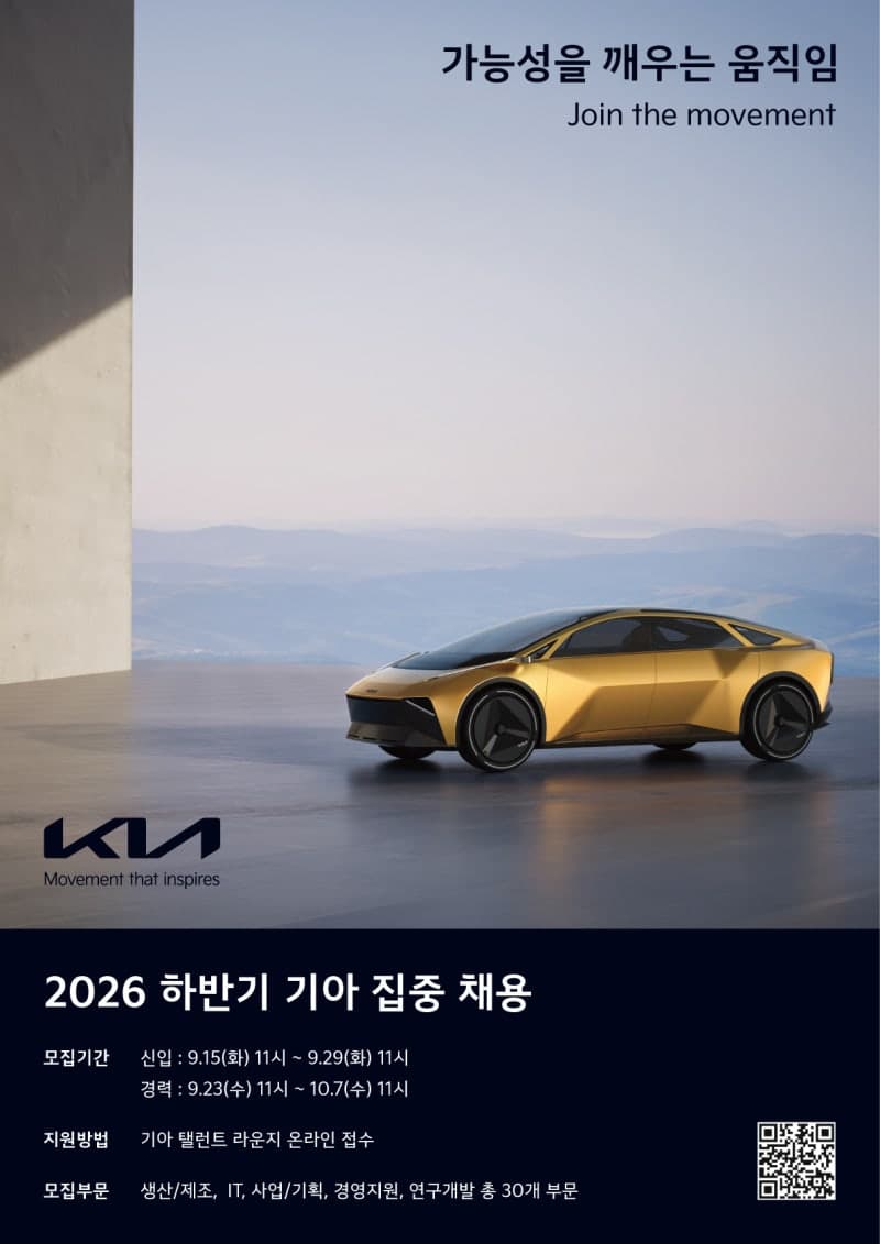 기아, 30개 부문 하반기 집중 채용…3년 내 최대 규모 신입 선발
