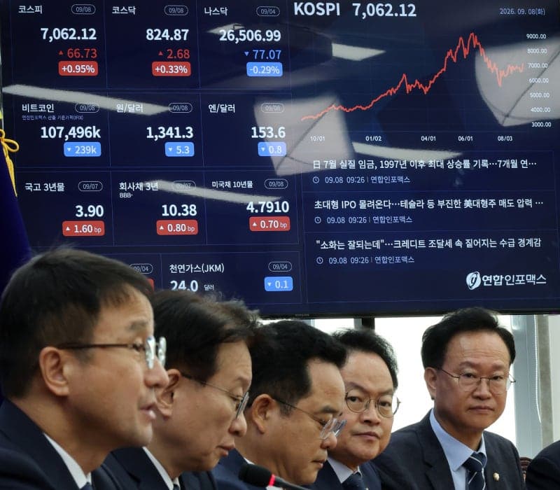 반도체 훈풍에 장중 7,100선 뚫었던 코스피, 대내외 악재·개인 매도에 6,950선 후퇴