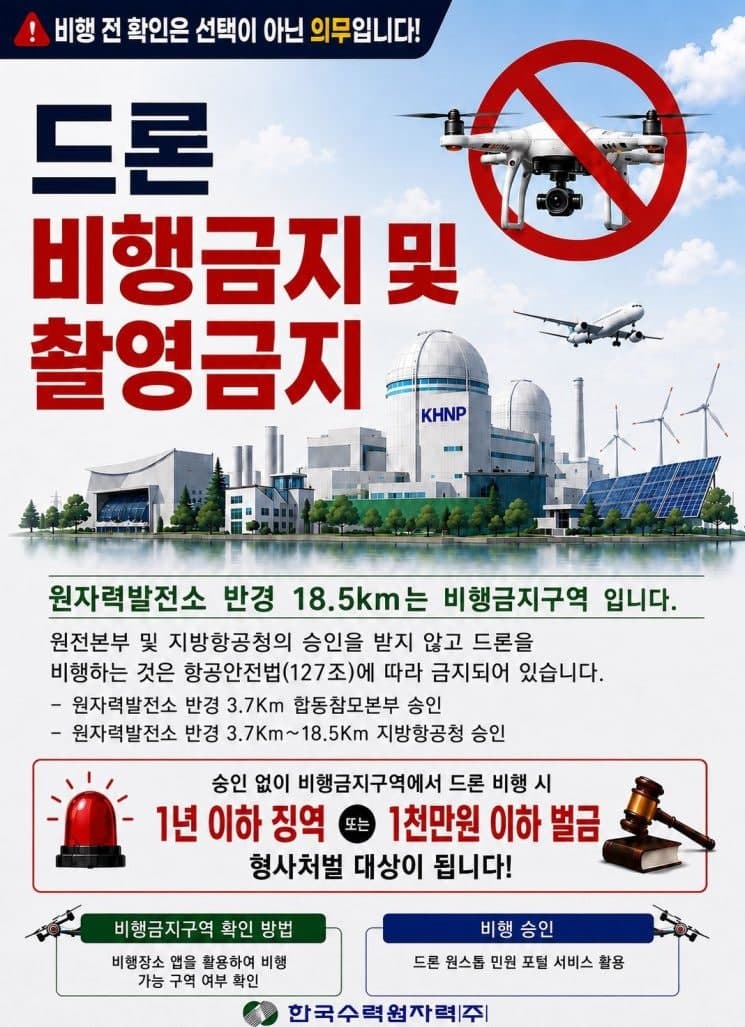 원전 주변 드론 띄우면 징역형…17일부터 처벌 대폭 강화