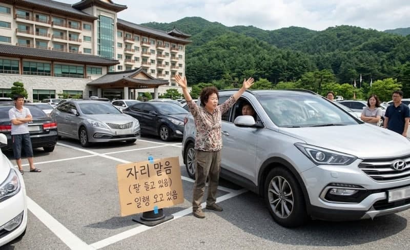 강원도 유명 리조트서 양팔 벌려 '몸주차'…자리 선점 논란