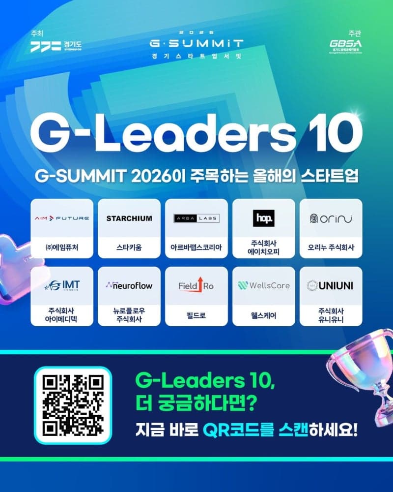 경기도, '2026 경기 스타트업 서밋' 대표할 우수 스타트업 'G-리더스 10' 선정