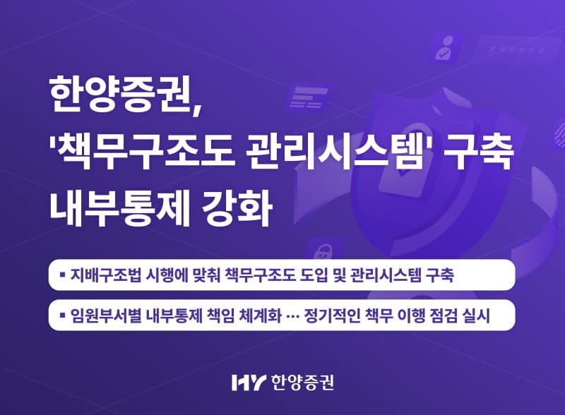 한양증권, 책무구조도 관리시스템 구축으로 내부통제 책임 체계화
