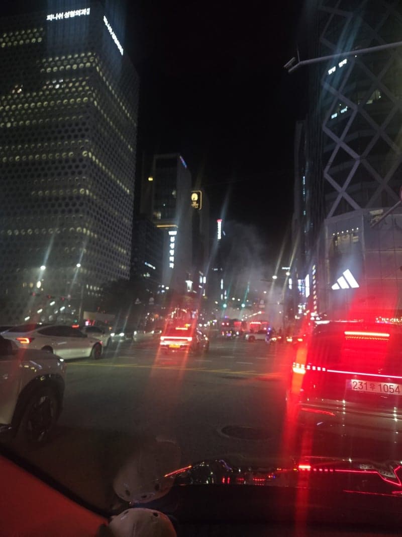 신논현역 사거리 달리던 1t 트럭 화재…심야 교통 혼잡