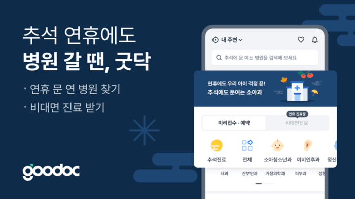 굿닥, 추석 연휴 문 여는 병의원 정보 및 24시간 비대면 진료 제공