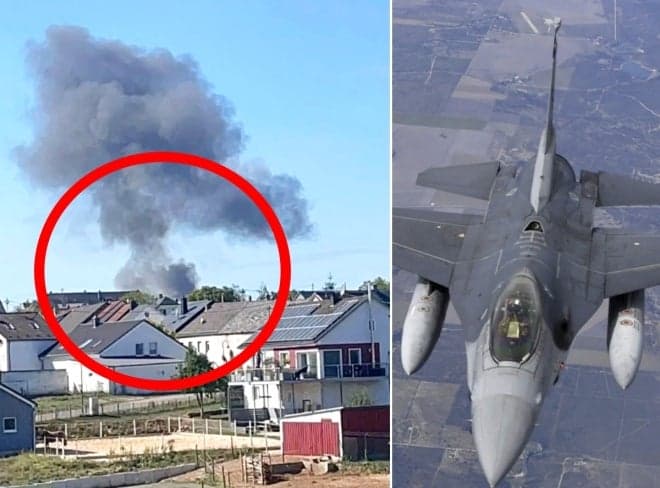 독일 슈팡달렘 미 공군기지서 F-16 전투기 추락…조종사 비상 탈출