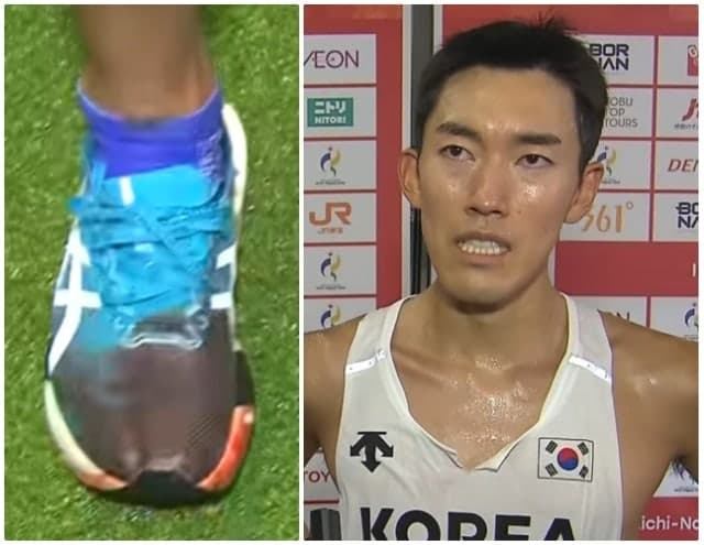 발바닥 찢어진 채 42.195km 완주한 박민호의 핏빛 투혼