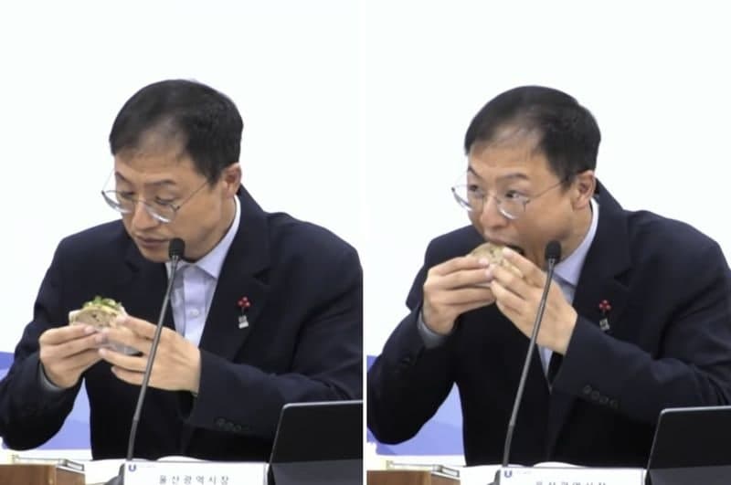 김상욱 울산시장 업무보고 중 샌드위치 논란…“보여주기식 아냐”