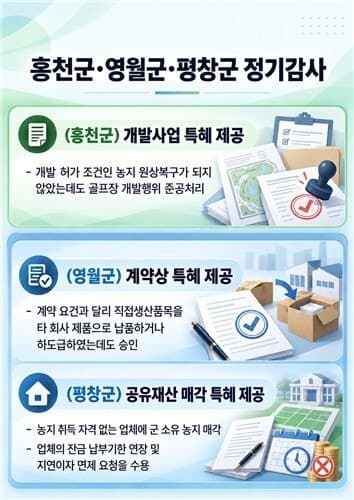 8만㎡ 농지 무단전용 묵인한 홍천군 등 강원 3개 지자체 비위 무더기 적발