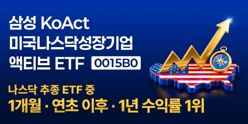 삼성액티브 'KoAct 미국나스닥성장기업액티브', 나스닥 ETF 중 한 달 수익률 1위