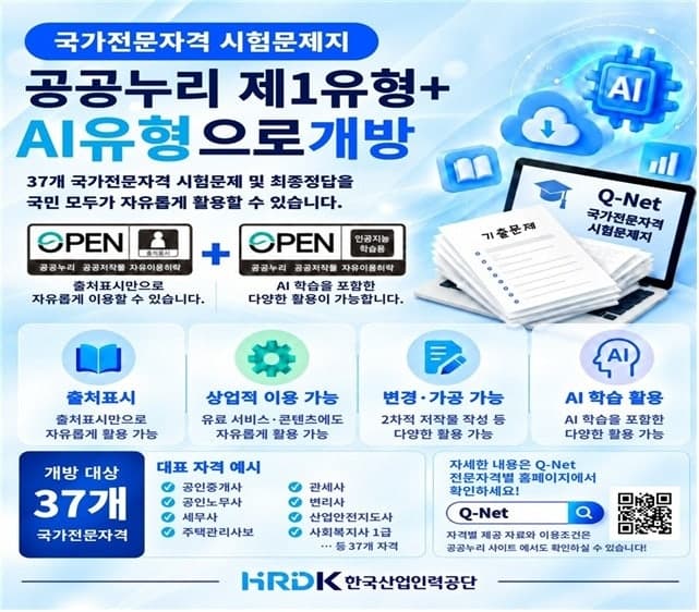 37개 국가전문자격 시험문제, AI 학습용 데이터로 전면 개방
