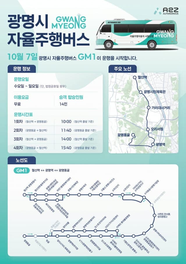 오토노머스에이투지, 광명시서 레벨4 자율주행 버스 'GM1' 시범운행 시작