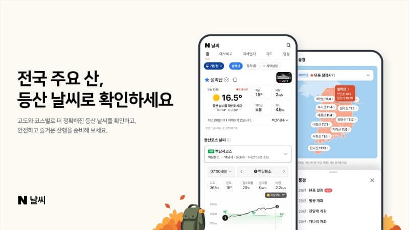 네이버, 전국 301개 산 '등산 테마날씨' 출시…초단기 예보로 산행 돕는다