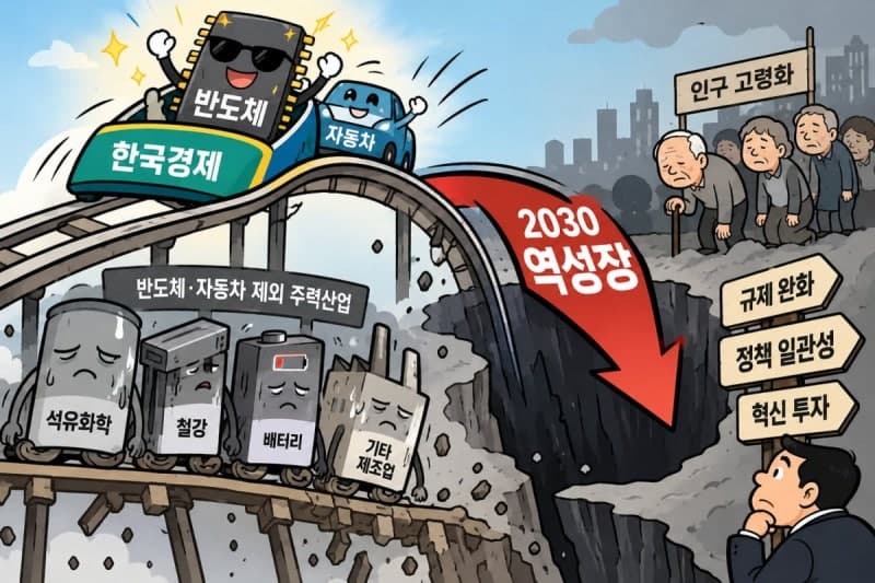 반도체 호황에 가려진 한국 경제…5년마다 성장률 1%P 하락, 2030년 역성장 우려