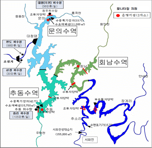 대청호 문의수역 녹조 확산에 청주시 수질관리 총력 대응