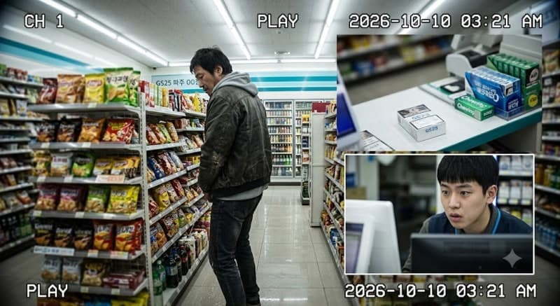 편의점 진열대에 소변 보고 도망친 남성, CCTV에 포착된 기행