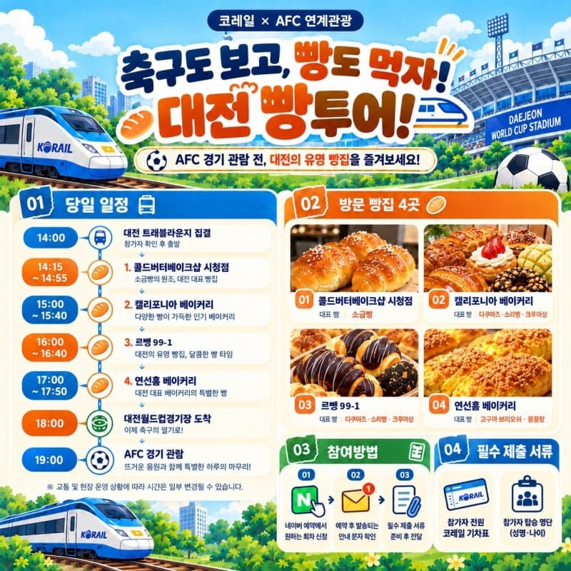 기차 타고 빵지순례에 축구까지, 대전 빵빵 레일투어 운영