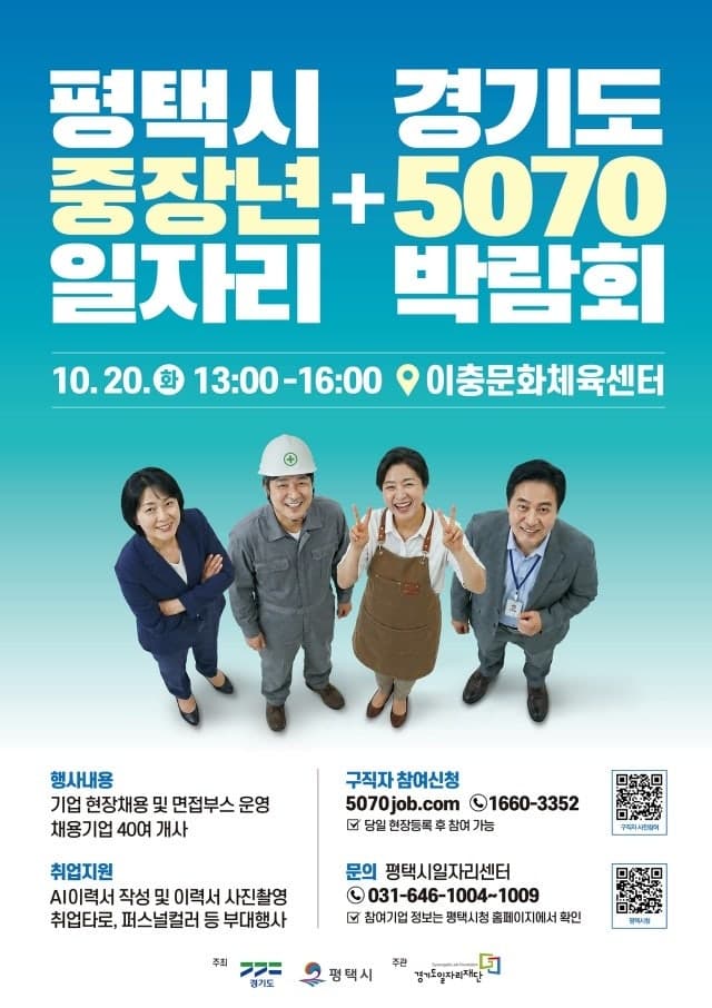평택시, 5070 중장년 일자리박람회 개최…1205명 채용 나선다