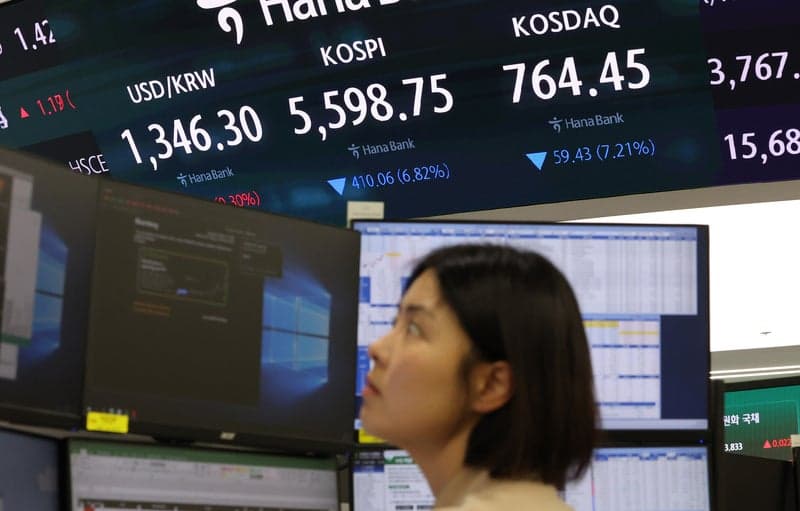 코스피 7%대 급락에 '공포지수' 57선 돌파…한 달 반 만에 최고치
