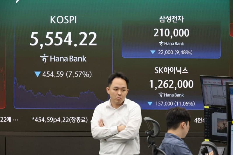 코스피·코스닥 7%대 급락…반도체 투톱 휘청이며 5500선 턱걸이