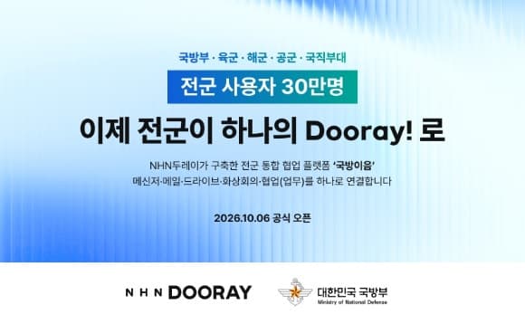NHN두레이, 전군 30만 명 대상 통합 협업 플랫폼 '국방이음' 공식 운영 시작