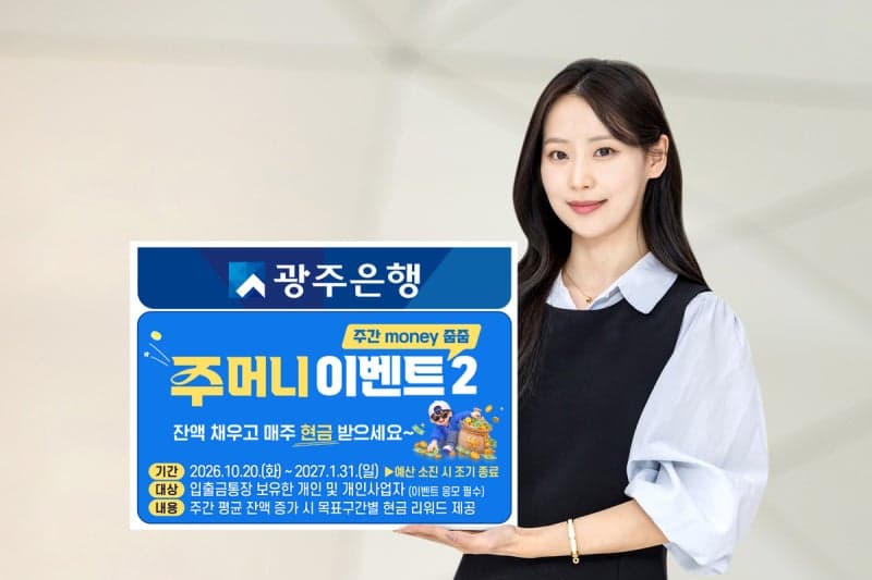 광주은행, '주머니 이벤트 2' 실시…잔액 늘리면 매주 현금 리워드 제공