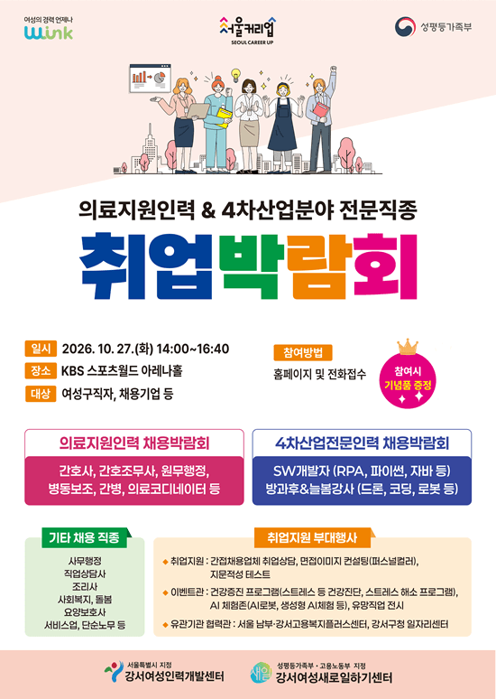 강서여성인력개발센터, 10월 27일 의료·4차산업 전문직종 취업박람회 개최