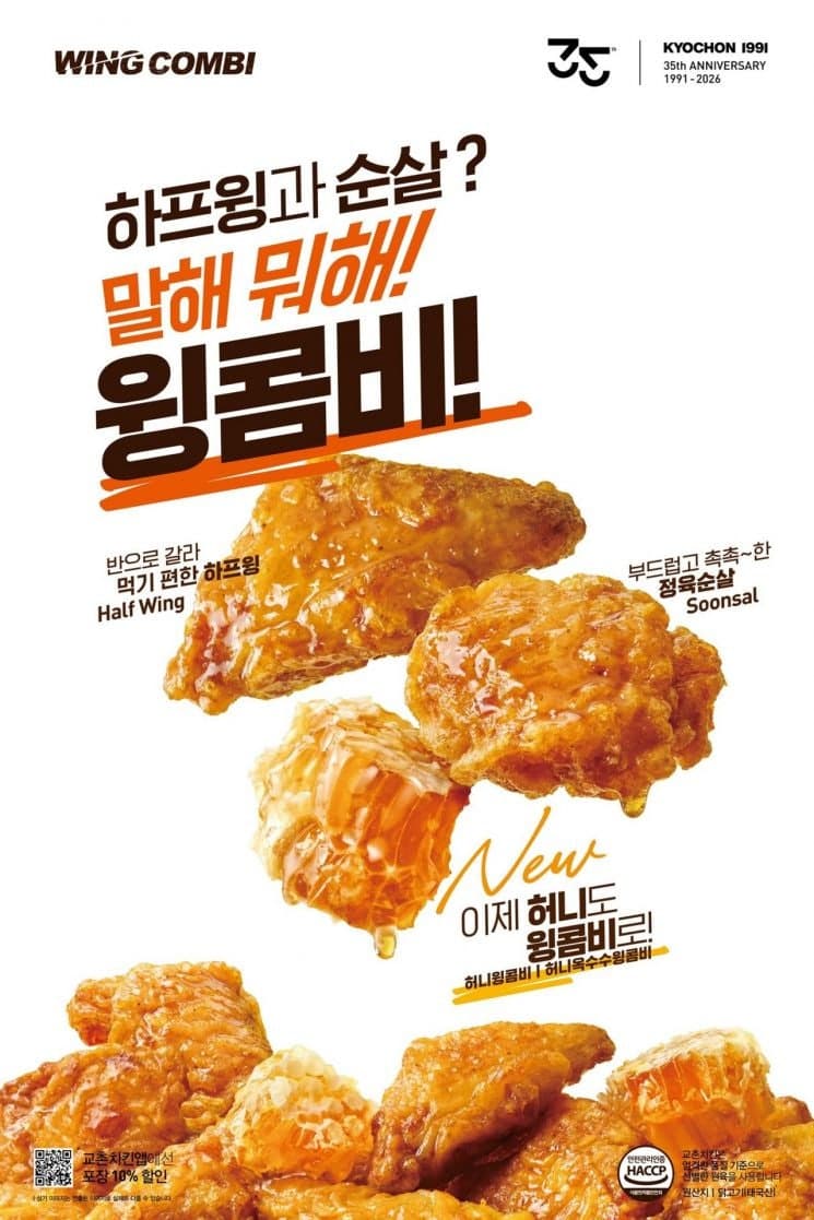 교촌치킨, '허니윙콤비' 등 신메뉴 4종 출시…허니 라인업 강화