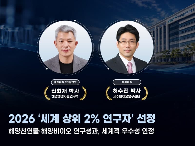 KIOST 신희재·허수진 박사, ‘2026 세계 상위 2% 연구자’ 선정