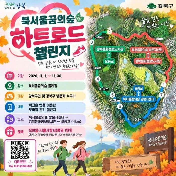 강북구, 11월 북서울꿈의숲 하트로드 걷기 챌린지 개최