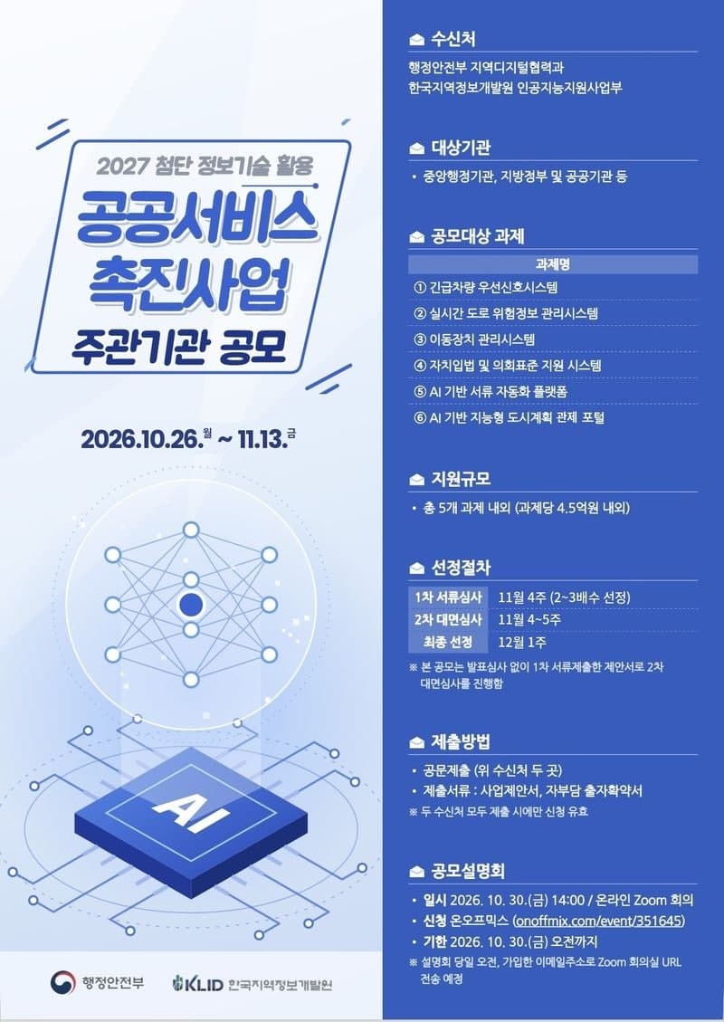 긴급차량 신호부터 AI 서류까지, 22.8억 규모 첨단 공공서비스 주관기관 공모